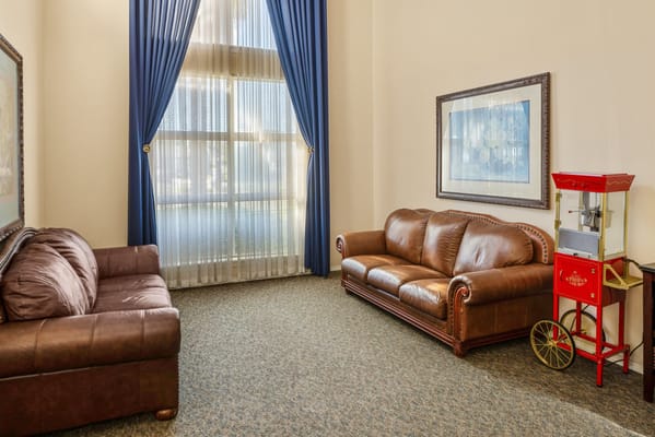 Cozy common area with seating and decorations