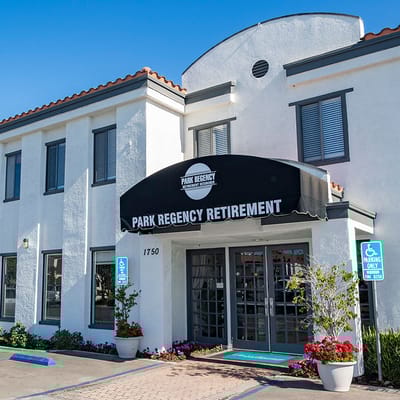 Exterior view of Park Regency Retirement Center's entrance