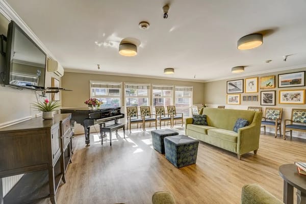 Interior view of a comfortable common area with seating
