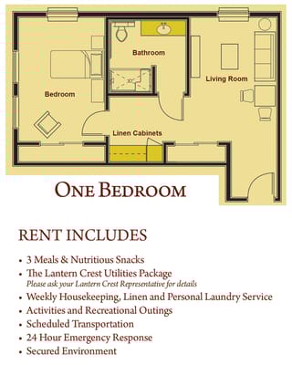 Architectural floor plan of a one-bedroom unit