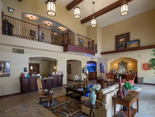 Bright and spacious common area in a senior living facility