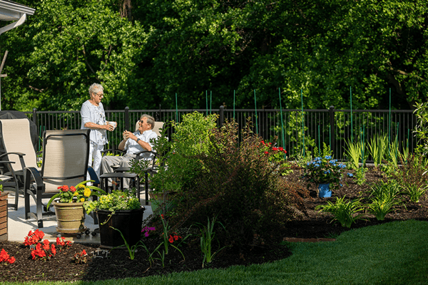 Residents enjoying time together in the garden