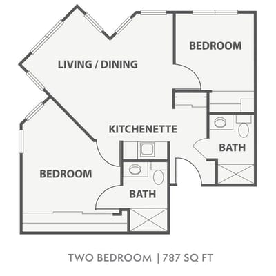Architectural floor plan of a two-bedroom unit