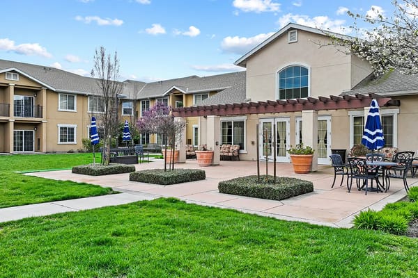 Outdoor space with seating and landscaping