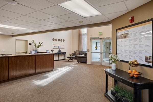 Interior view of the facility lobby with reception.
