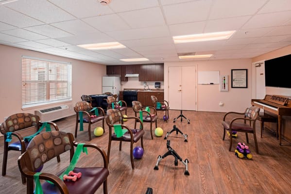Activity room setup for exercise with equipment