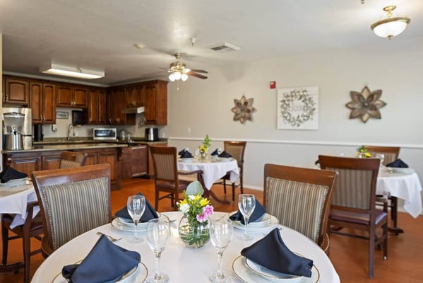 Bright dining area with neatly set tables