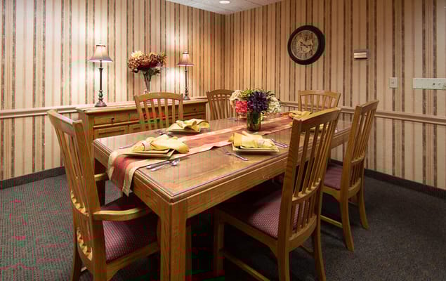 Dining area with a table set for a meal