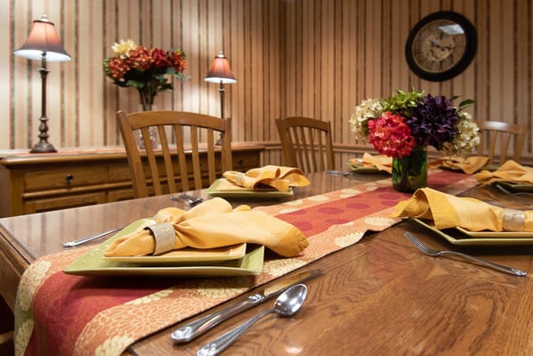 Dining table set for a meal