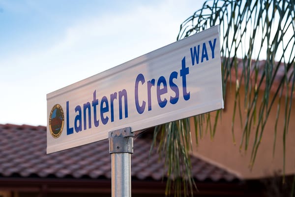 Sign for Lantern Crest Way outside the facility