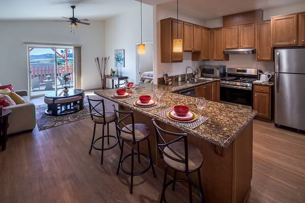 Modern interior of a kitchen and living space