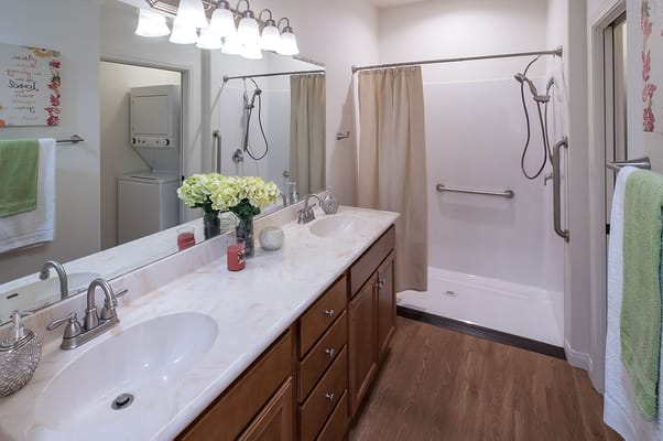Bright and modern bathroom with double sinks