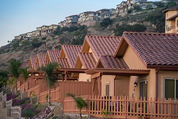 Row of individual cottages in a senior living community