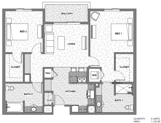Architectural floor plan of a residence layout