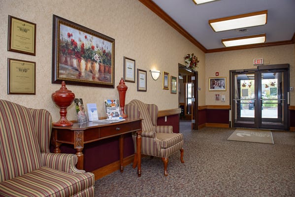 Interior lobby area with seating and decor