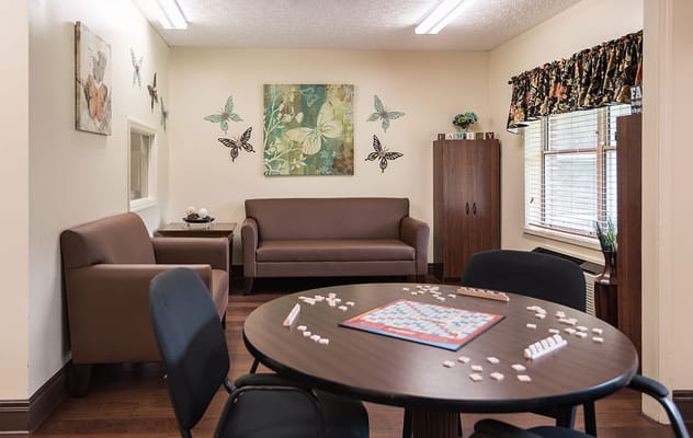 Activity room with seating and board games