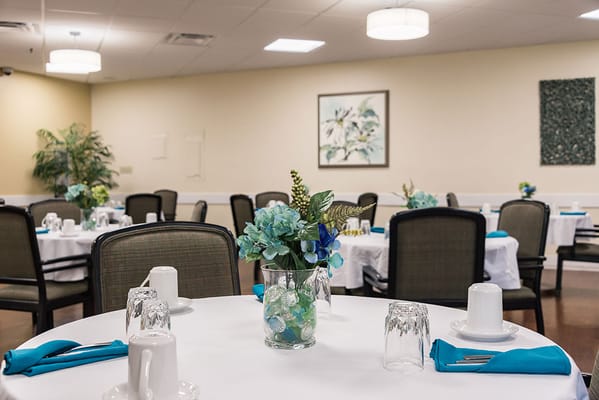 Dining room setup with elegant table decorations