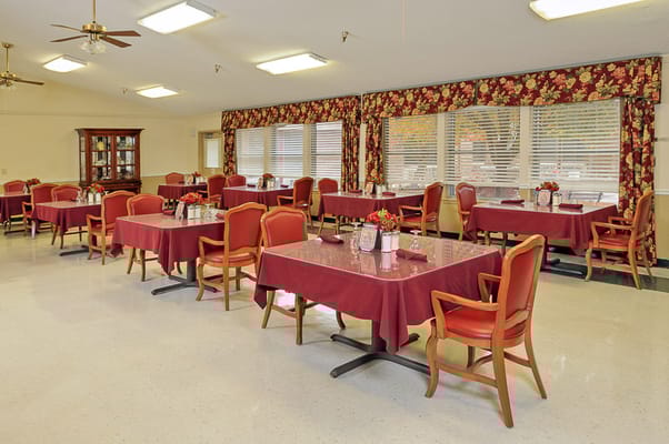 Dining room with tables set for meals
