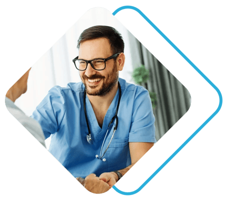 Healthcare professional interacting with a resident