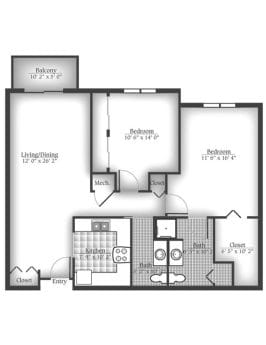 Architectural floor plan of a resident unit