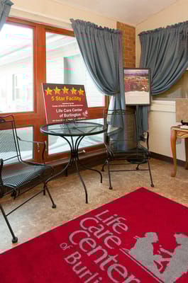 Interior seating area with facility branding