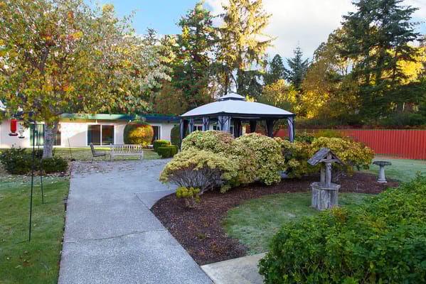 Outdoor garden space with gazebo and seating