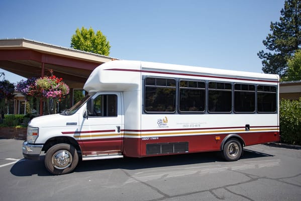 Facility transport vehicle parked outside the building