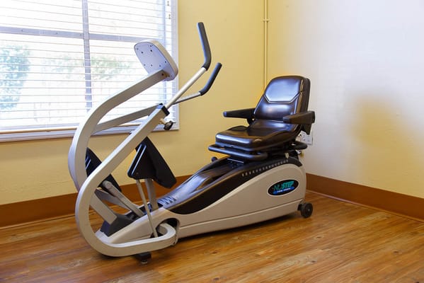 Exercise equipment in a bright room
