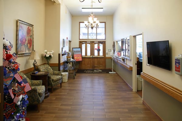 Interior view of a common area with seating