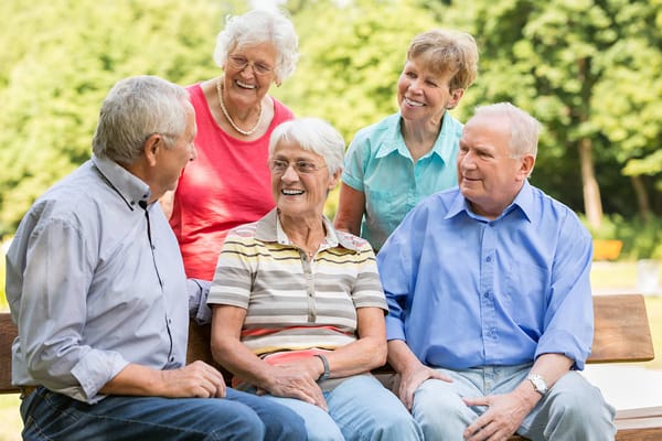Group of residents enjoying time together outdoors