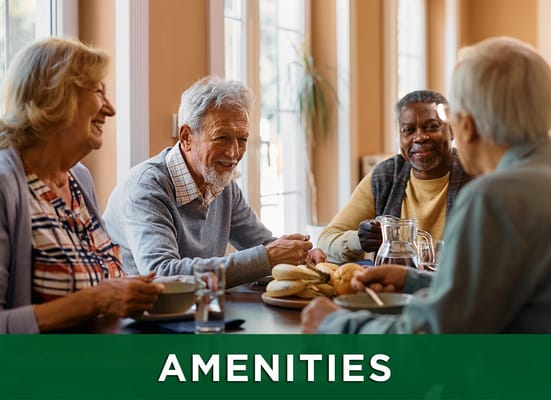 Residents enjoying a meal together in a common area