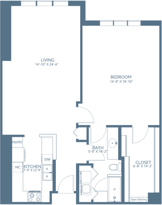 Architectural floor plan of a living unit