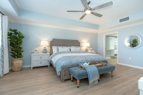 Stylish bedroom in a senior living facility
