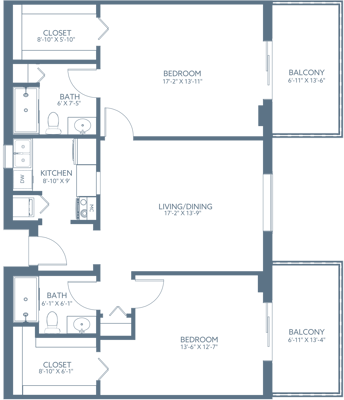 Architectural floor plan of living space with dimensions