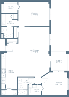Architectural floor plan of a living unit