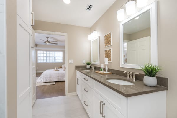 Bright bathroom with modern fixtures and decor