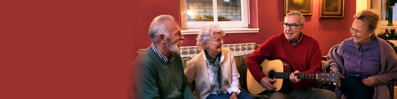 Residents enjoying music together in a common area