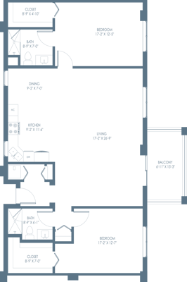 Architectural floor plan of a resident unit