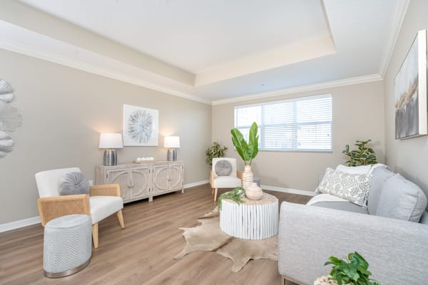 Bright and stylish common area with comfortable seating