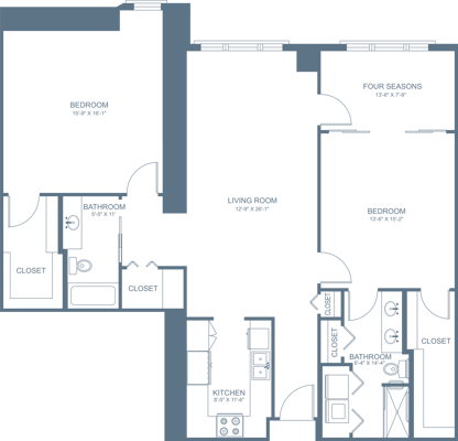 Architectural floor plan of a residential unit