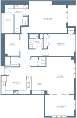 Architectural floor plan of a living unit