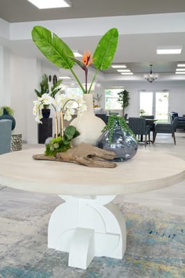 A beautifully arranged table in a common area