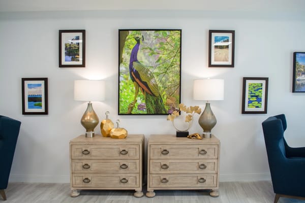 Bright interior of a common area with decorative art