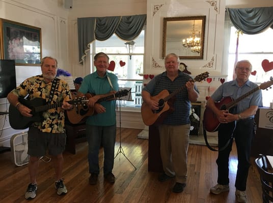 Residents playing music in a common area