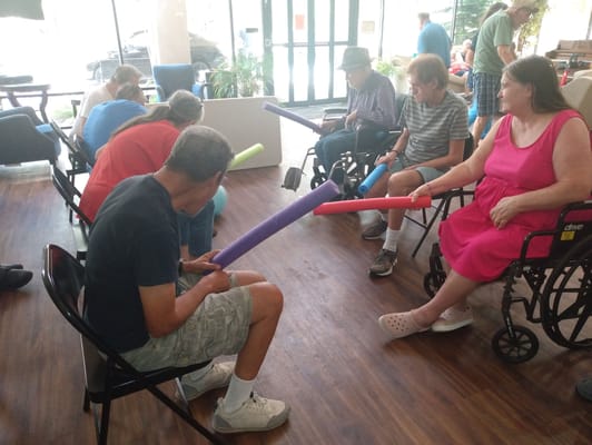 Residents participating in an active recreation session