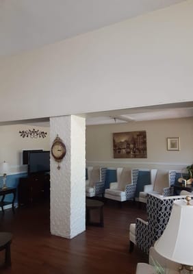 Common area with seating and decorations