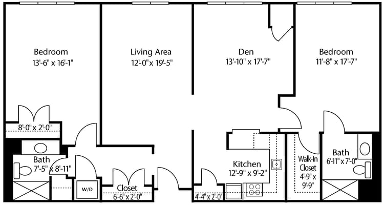 Architectural floor plan of a residential unit