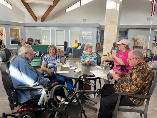 Residents enjoying social time in a common area