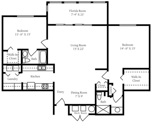 Architectural floor plan of a living space