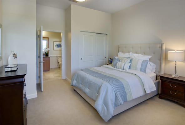 Modern bedroom with a bed and ensuite bathroom